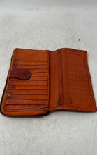 Load image into Gallery viewer, Ashwood Womens Orange Leather Woven Multiple Credit Card Slots Zip-Around Wallet
