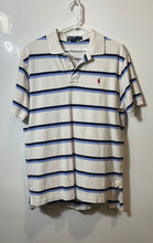Load image into Gallery viewer, Polo Ralph Lauren Mens White Blue Striped Cotton Short Sleeve Polo Shirt Size L