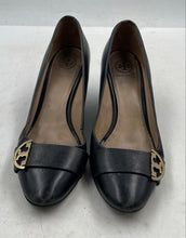 Load image into Gallery viewer, Authentic Tory Burch Womens Black Leather Wedge Pump Heels Size 8 Damaged
