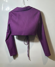 Load image into Gallery viewer, Zara Womens Purple Houndstooth Print Collared Tie Waist Cropped Blouse Top Sz M