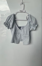Load image into Gallery viewer, Forever 21 Womens Blue Short Puff Sleeve Smocked Back Cropped Blouse Top Size M