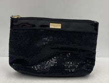 Load image into Gallery viewer, Giorgio Armani Womens Black Sequin Patent Pockets Cosmetic Clutch Bag Stained