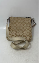 Load image into Gallery viewer, Coach Womens Brown Signature Stripe Canvas Zip Top Swingpack Crossbody Handbag