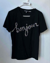 Load image into Gallery viewer, Karl Lagerfeld Paris Womens Black Rhinestone Short Sleeve Pullover T-Shirt Sz M