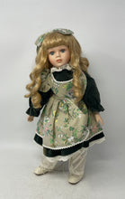 Load image into Gallery viewer, Blonde Hair Blue Eyes Vintage Style Porcelain Doll With Floral Dress Outfit