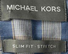 Load image into Gallery viewer, Michael Kors Mens Blue Brown Plaid Long Sleeve Slim Fit Stretch Dress Shirt Sz L