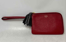 Load image into Gallery viewer, Fossil Womens Red Pebbled Leather Corner Zipper Tasseled Wristlet Wallet