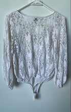 Load image into Gallery viewer, Express Womens White Floral Lace Long Sleeve V-Neck Bodysuit Blouse Top Size S