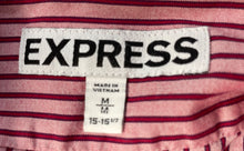 Load image into Gallery viewer, Express Mens Red White Striped Print Cotton Long Sleeve Dress Shirt Size M