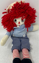 Load image into Gallery viewer, Aurora Red Yarn Hair Handmade Raggedy Andy Cloth Doll With Blue Floral Outfit