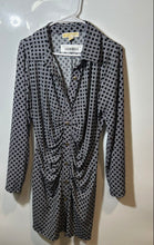 Load image into Gallery viewer, Michael Kors Womens Black White Geometric Print Ruched Shirt Dress Size XL