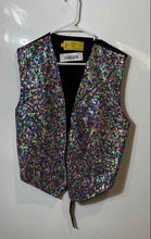 Load image into Gallery viewer, JC Unisex Multicolor Sequin V-Neck Sleeveless Collarless Disco Vest Size L 14-18