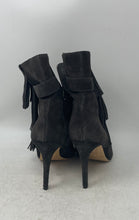 Load image into Gallery viewer, Via Spiga Womens Vesta Black Suede Fringe Stiletto Heel Ankle Booties Size 7M