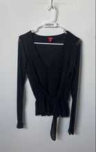 Load image into Gallery viewer, Guess Womens Black Long Sleeve V-Neck Waist Tie Blouse Top Size Medium