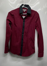 Load image into Gallery viewer, Express Mens Burgundy Collared Long Sleeve Dress Shirt Size XS