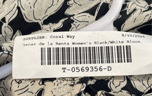 Load image into Gallery viewer, Oscar De La Renta Womens Black White Floral Short Sleeve Blouse Top Size 16