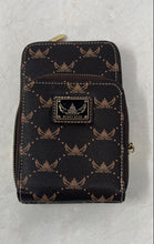 Load image into Gallery viewer, Wendy Keen Womens Brown Beige Monogram Faux Leather Phone Crossbody Purse