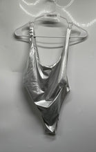 Load image into Gallery viewer, Zara Womens Silver Metallic Sleeveless Scoop Neck One-Piece Swimsuit Size Small