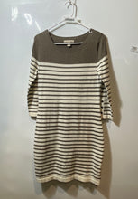 Load image into Gallery viewer, Banana Republic Womens White Brown Striped Print Long Sleeve Sweater Dress Sz S