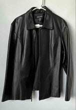 Load image into Gallery viewer, New York & Company Womens Black Leather Long Sleeve Full-Zip Jacket Size XL