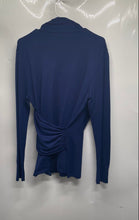 Load image into Gallery viewer, Alfani Womens Blue V-Neck Draped Long Sleeve Pullover Blouse Top Size Large
