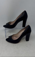Load image into Gallery viewer, Toscanella Womens Black Leather Peep Toe Slip-On Block Pump Heels Size EUR 39