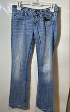 Load image into Gallery viewer, Miss Me Womens Blue Belt Loops 5-Pocket Design Button Front Bootcut Jeans Sz 27