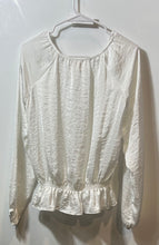 Load image into Gallery viewer, Michael Kors Womens White Long Sleeve V-Neck Smocked Waist Peplum Blouse Top M
