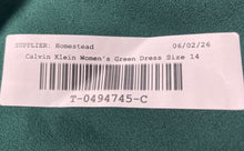 Load image into Gallery viewer, Calvin Klein Womens Green V-Neck Short Sleeve Back Zipper A-Line Dress Size 14