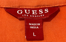 Load image into Gallery viewer, Guess Womens Orange Long Sleeve Pockets Tie Front Collared Blouse Top Size L