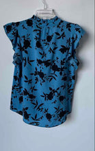 Load image into Gallery viewer, Calvin Klein Womens Blue Floral Flutter Sleeve Button-Front Blouse Top Size M