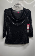 Load image into Gallery viewer, Vince Camuto Womens Black Sequin Cowl Neck Pullover Blouse Top Size S With Tag