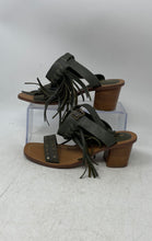 Load image into Gallery viewer, Aldo Womens Green Open Toe Fringe Block Ankle Strap Sandals Size 7