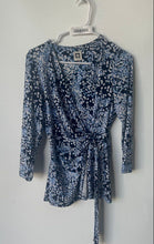 Load image into Gallery viewer, Anne Klein Womens Blue Abstract Print Long Sleeve V-Neck Blouse Top Size S