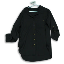 Load image into Gallery viewer, Calvin Klein Womens Black Roll tab Sleeve Button Up Shirt Blouse Size L