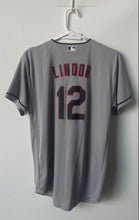 Load image into Gallery viewer, Majestic Kids Gray Cleveland Indians Francisco Lindor #12 Baseball Jersey Sz XL