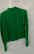 Load image into Gallery viewer, Zara Womens Green Long Sleeve Collared Cropped Button-Up Shirt Size Medium