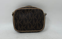Load image into Gallery viewer, Michael Kors Womens Brown Monogram Leather Trim Zip Top Jet Set Crossbody Bag