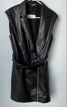 Load image into Gallery viewer, Zara Womens Black Faux Leather Sleeveless Belted Zipper Mini Dress Size L