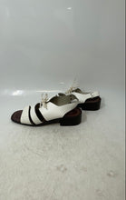 Load image into Gallery viewer, Leather Collection Womens White Open Toe Block Heel Strappy Sandals Size 6M