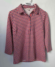 Load image into Gallery viewer, Talbots Womens Orange White Blue Geometric Print 3/4 Sleeve Polo Shirt Size SP