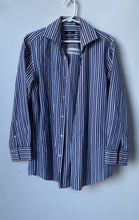 Load image into Gallery viewer, Hugo Boss Mens Blue Striped Slim Fit Two Ply Long Sleeve Dress Shirt Size 16