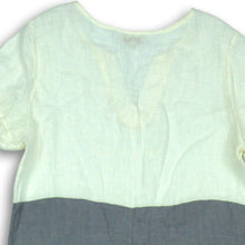 Load image into Gallery viewer, Lina Tomei Womens Cream Gray Cuffed Short Sleeve V Neck Shift Dress Size M