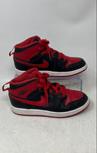 Load image into Gallery viewer, Nike Boys Air Jordan 1 Mid Red And Black Leather Sneakers Shoes Size 1.5Y
