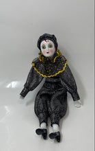 Load image into Gallery viewer, Decorative Harlequin Clown Porcelain Doll Hand Painted Face With Black Outfit