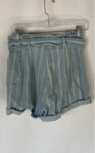 Load image into Gallery viewer, Kittenish Womens Light Blue White Striped Pockets Jean Paperbag Shorts Size S