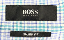 Load image into Gallery viewer, Hugo Boss Mens Blue Green Printed Long Sleeve Collared Dress Shirt Size 17