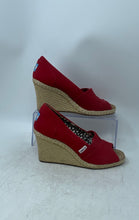 Load image into Gallery viewer, Toms Womens Red Beige Open Toe Slip-On Wedge Espadrille Heels Size 6.5