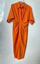 Load image into Gallery viewer, Zara Womens Orange Short Sleeve Collared Draped Shirt Dress Size Small