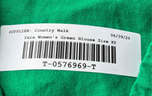 Load image into Gallery viewer, Zara Womens Green Linen Long Sleeve Collared Blouse Top Size XS